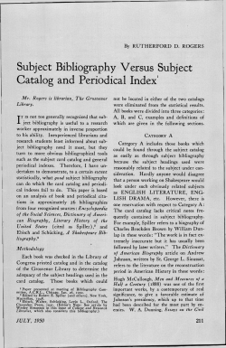 Subject Bibliography Versus Subject Catalog and Periodical Index