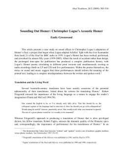 ORAL TRADITION 24.2 - Sounding Out Homer: Christopher Logue`s