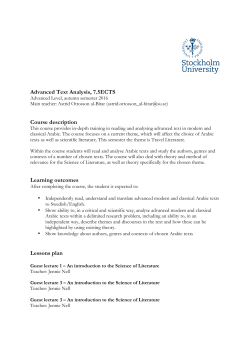 Advanced Text Analysis, 7.5ECTS Course description Learning