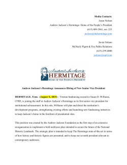 Andrew Jackson`s Hermitage Announces Hiring of New Senior Vice