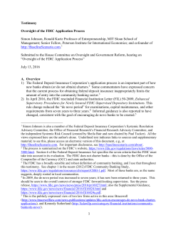 Testimony: Oversight of the FDIC Application Process