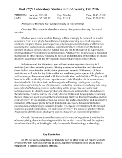 Laboratory Studies in Biodiversity