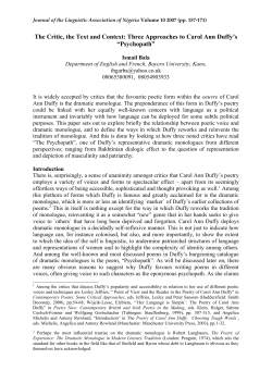 Ian Gregson “Carol Ann Duffy: Monologue as Dialogue”