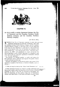 An Act to ratify Agreement between the City of Vancouver and the