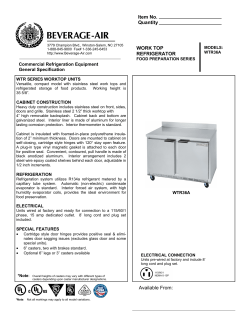 Item No. Quantity WORK TOP REFRIGERATOR Available From: