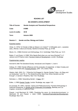 Gender Analysis and Theoretical Perspectives Code