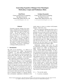 Generating Expository Dialogue from Monologue: Motivation