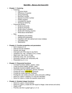 Math MSC – Memory Aid Check 2016 ➢ Chapter 1: Factoring o