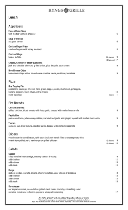 Appetizers Pizza Flat Breads Sliders Salads