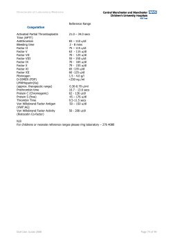 Reference Range Coagulation Activated Partial Thromboplastin