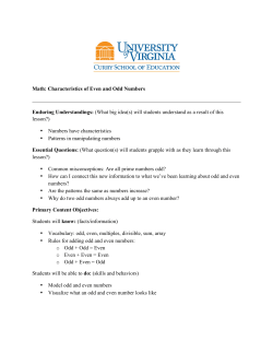 Characteristics of Even and Odd Numbers Enduring Understandings