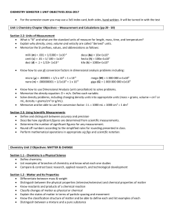 Semester 1 Unit Objectives