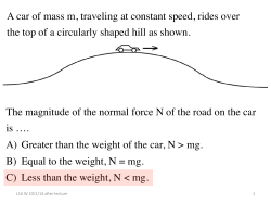 A car of mass m, traveling at constant speed, rides over the top of a