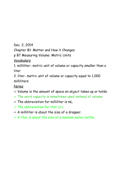 Matter and How it Changes p B7 Measuring Volume: Metric Units
