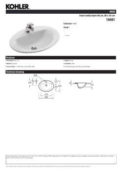 Features Technical drawing Inset vanity basin 56 cm, 56 x 43 cm