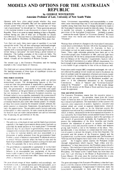 MODELS AND OPTIONS FOR THE AUSTRALIAN REPUBLIC