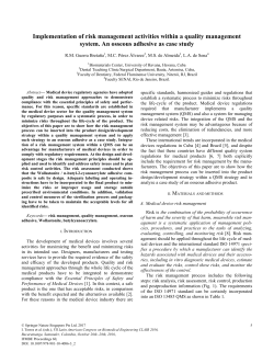 Implementation of risk management activities within a quality