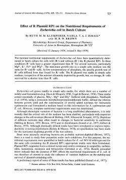 Effect of R Plasmid RPl on the Nutritional