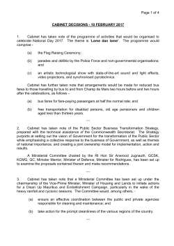 Cabinet Decisions taken on 10 FEBRUARY 2017