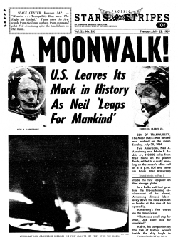 Stars and Stripes` front page reporting Neil Armstrong`s moonwalk