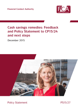 PS15/27: Cash savings remedies: Feedback and Policy