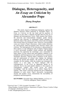 Dialogue, Heterogeneity, and An Essay on Criticism by Alexander