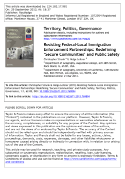 Territory, Politics, Governance Resisting Federal&ndash;Local Immigration