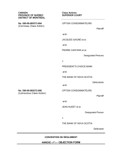 (Corriveau Class Action) (Lamoureux Class Action) ANNEXE &laquo; F