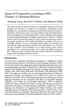 Issues of Cooperative Learning in ESL Classes: A Literature Review