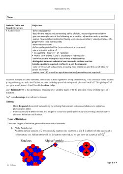 Radioactivity HL Page 1 of 4 G. Galvin Name: Periodic Table and