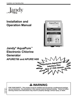 Jandy&reg; AquaPure&trade; Electronic Chlorine Generator Installation and