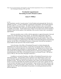 Presidential Appointments: Recruiting Executive Branch Leaders