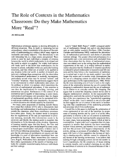 The Role of Contexts in the Mathematics Classroom