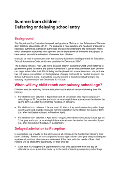 Summer born children - Deferring or delaying school entry