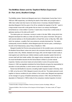 The McMillan Sisters and the `Deptford Welfare Experiment`