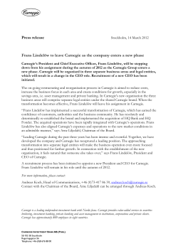 Press release Frans Lindelöw to leave Carnegie as the
