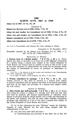 ALIENS ACTS, 1867 to 1958 - Supreme Court Library Queensland