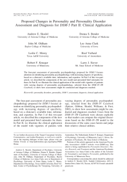 Proposed Changes in Personality and Personality Disorder