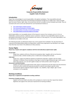 Shape Corp. Corporate Responsibility Statement &ndash; Supplier Code of