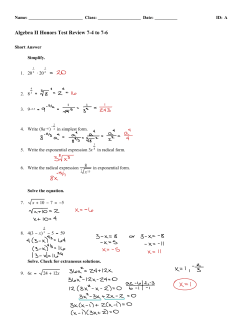Algebra II Honors Test Review 7-4 to 7-6