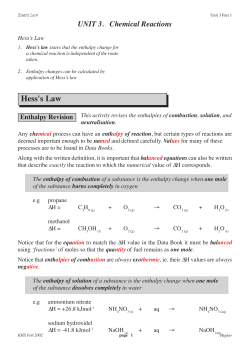 Hess`s Law - Chemistry Teaching Resources