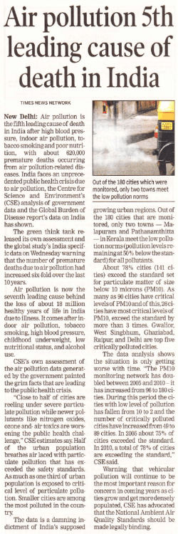 2013-02 Air pollution 5th leading cause of death in India
