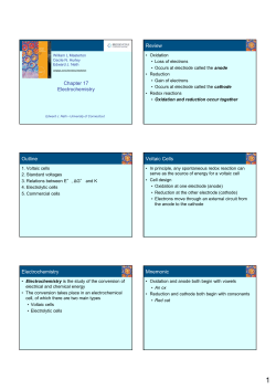 Chapter 17 Electrochemistry Outline Electrochemistry Review