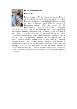 Dr. Stamos Karamouzis Provost, ACT Prior to joining ACT, Dr