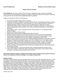 Patron Code of Conduct - City of Pinellas Park
