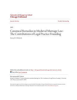 Canonical Remedies in Medieval Marriage Law: The Contributions