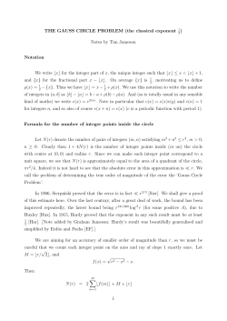 THE GAUSS CIRCLE PROBLEM (the classical exponent 1 ) Notes
