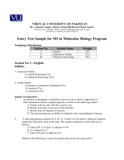 Entry Test Sample for MS in Molecular Biology Program