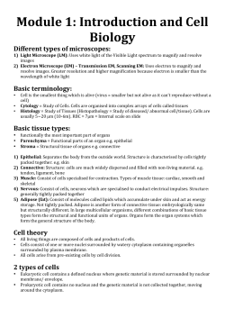 Module 1: Introduction and Cell Biology Different types of microscopes