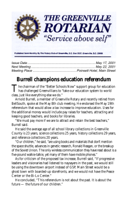 Bulletin -- May 17, 2001 - Rotary Club of Greenville